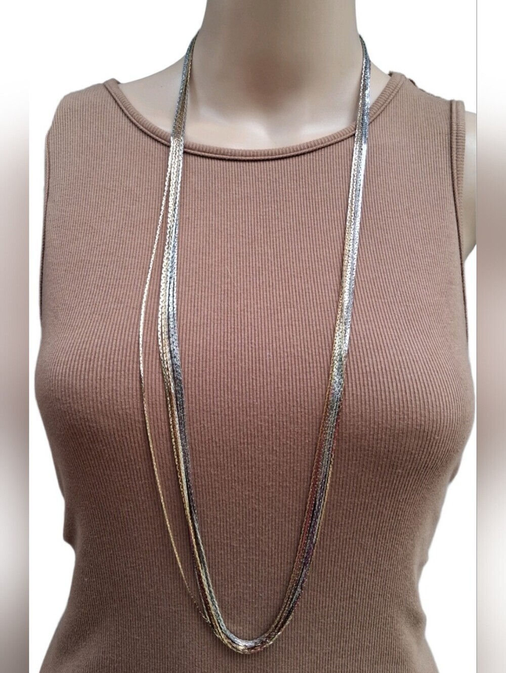 Vintage Jules Multi-Strand Gold & Silver Tone Long Layered Chain Necklace